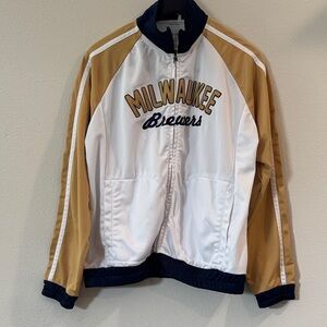 Milwaukee Brewers Women's Varsity Jacket - White and Tan